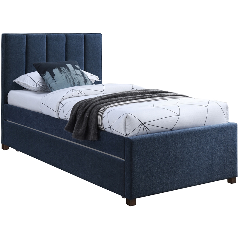Meridian Furniture Harper Navy Linen Textured Fabric Twin Trundle Bed