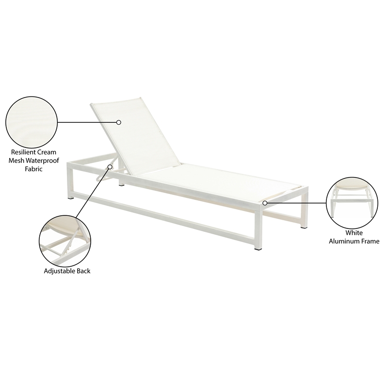 Meridian Furniture Maldives Cream Water Resisting Patio Adjustable Chaise