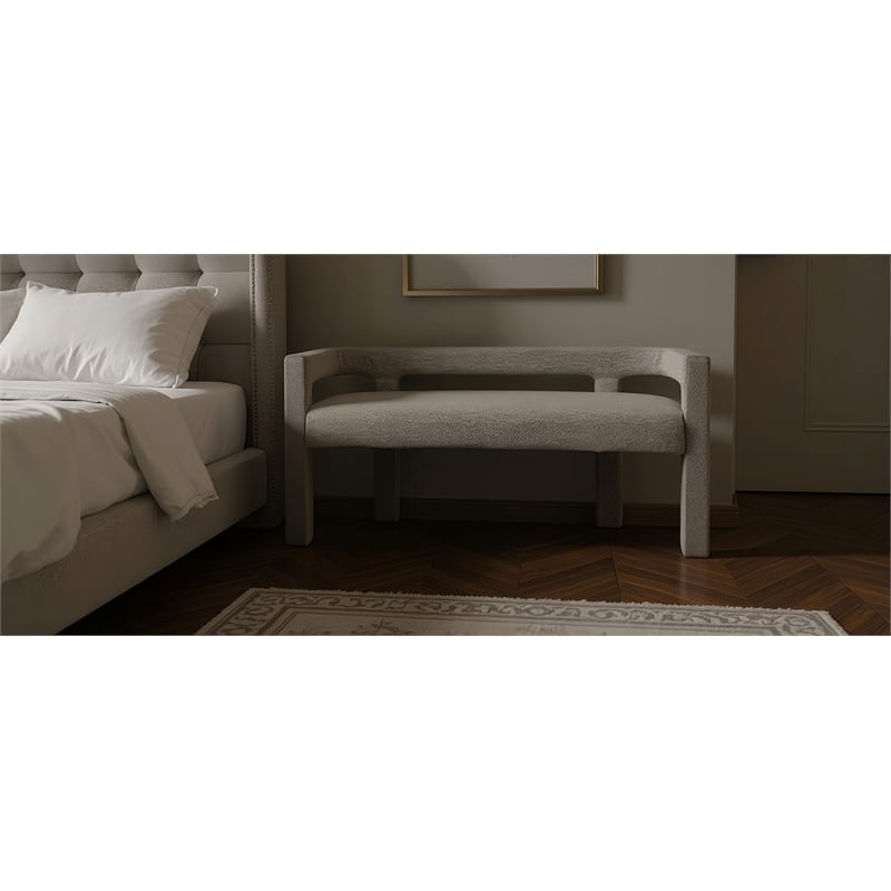 Meridian Furniture Athena Brown Boucle Fabric Bench