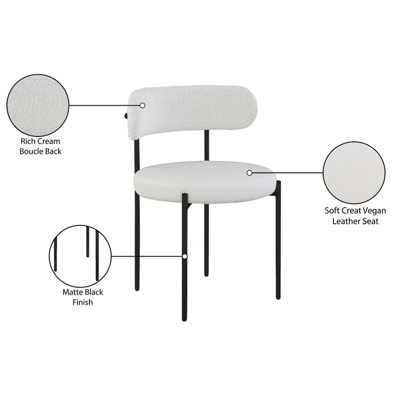 Meridian Furniture Beacon Cream Vegan Leather and Boucle Dining Chair (Set of 2)