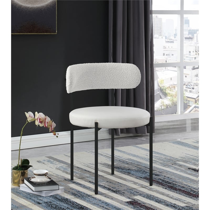 Meridian Furniture Beacon Cream Vegan Leather and Boucle Dining Chair (Set of 2)