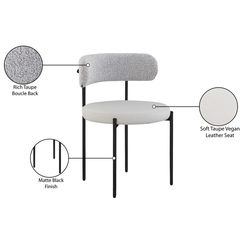 Meridian Furniture Beacon Taupe Vegan Leather and Boucle Dining Chair (Set of 2)