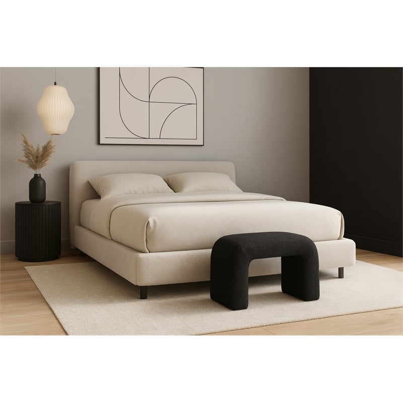 Meridian Furniture Niagara Black Boucle Fabric Bench