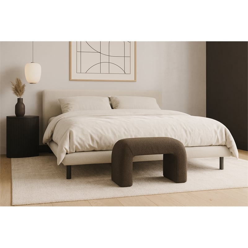 Meridian Furniture Niagara Brown Boucle Fabric Bench
