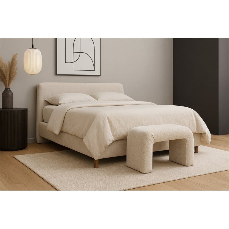 Meridian Furniture Niagara Cream Boucle Fabric Bench