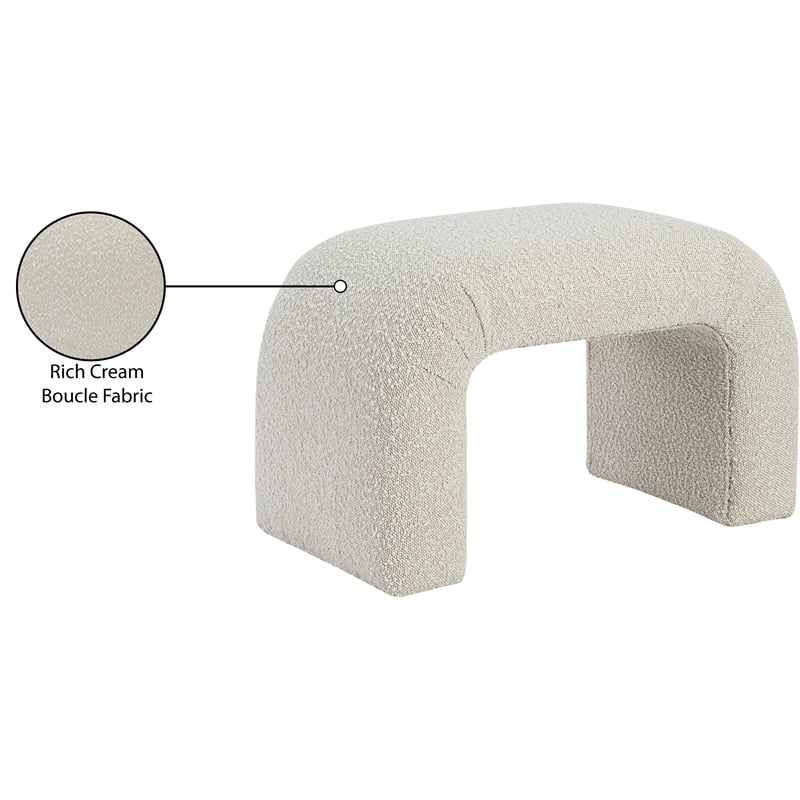 Meridian Furniture Niagara Cream Boucle Fabric Bench