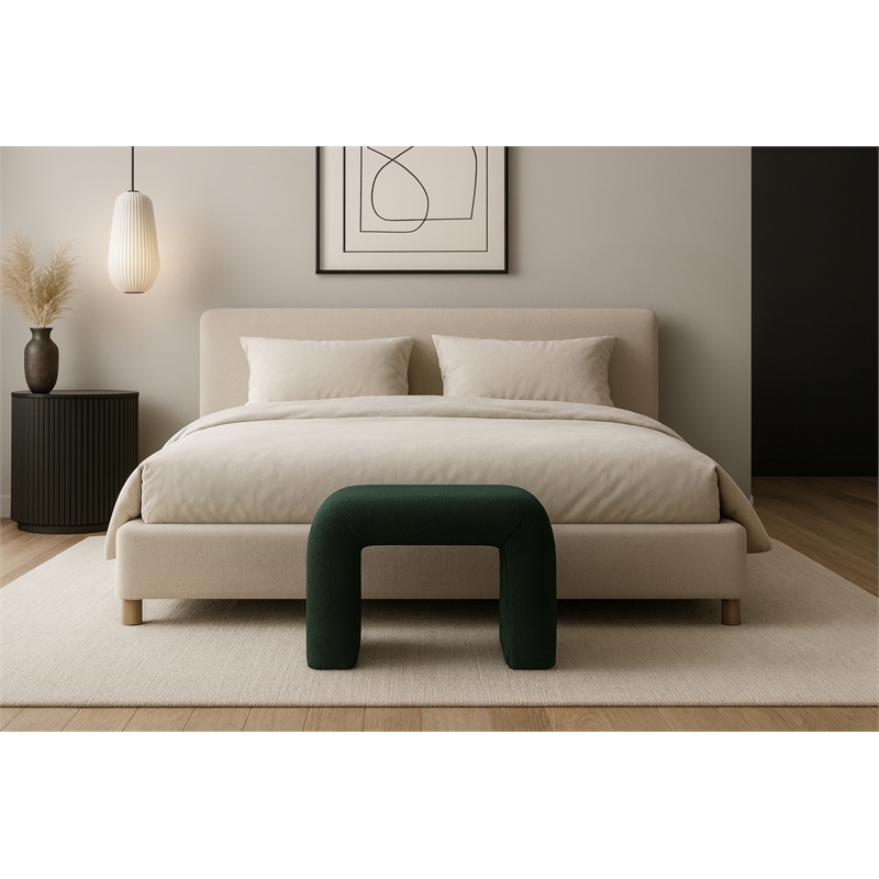 Meridian Furniture Niagara Green Boucle Fabric Bench