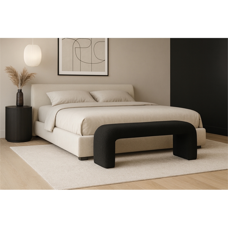 Meridian Furniture Niagara Black Boucle Fabric Bench