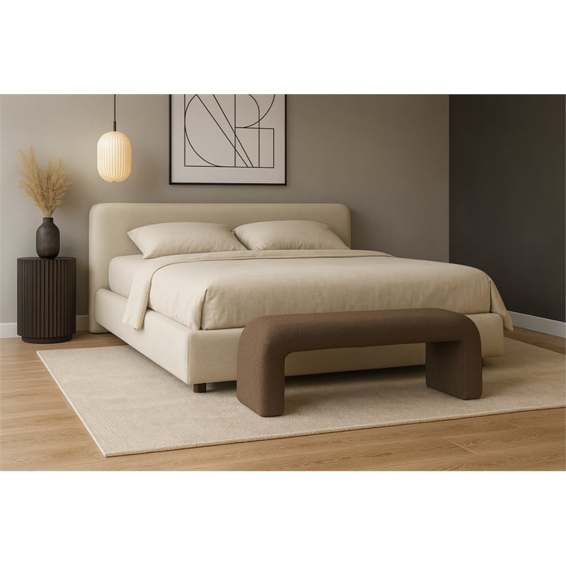 Meridian Furniture Niagara Brown Boucle Fabric Bench