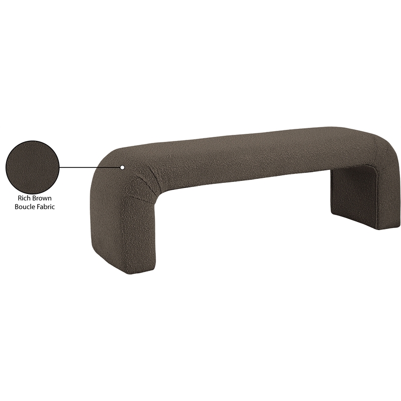 Meridian Furniture Niagara Brown Boucle Fabric Bench