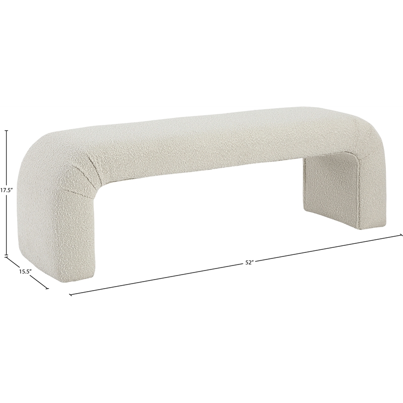 Meridian Furniture Niagara Cream Boucle Fabric Bench