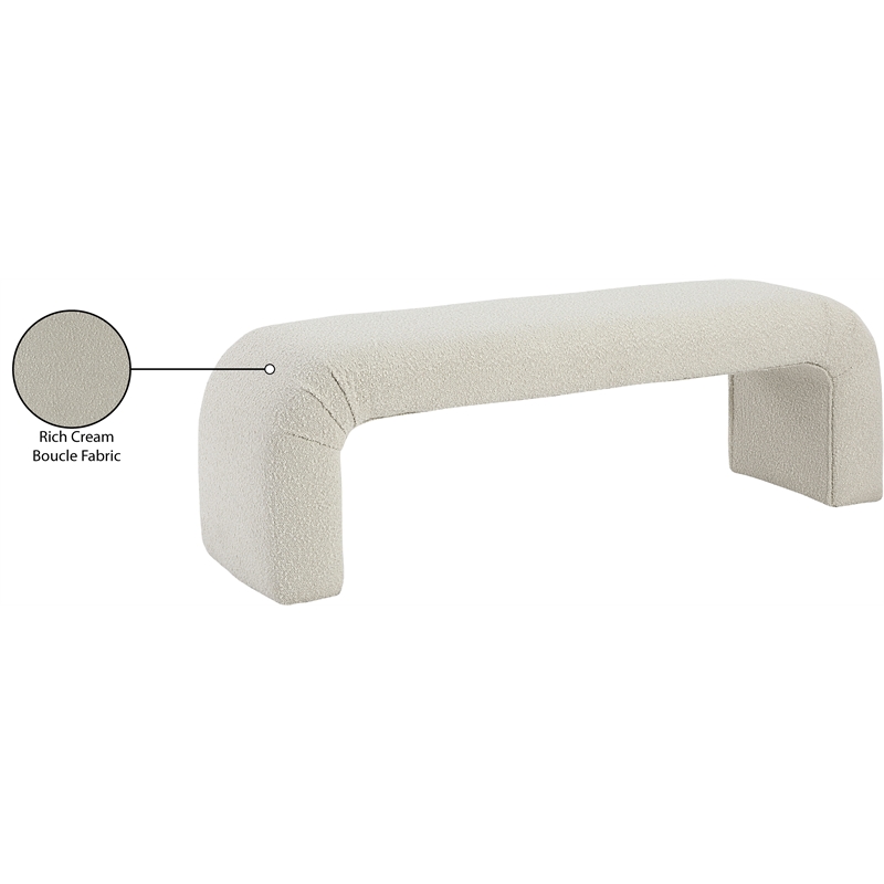 Meridian Furniture Niagara Cream Boucle Fabric Bench
