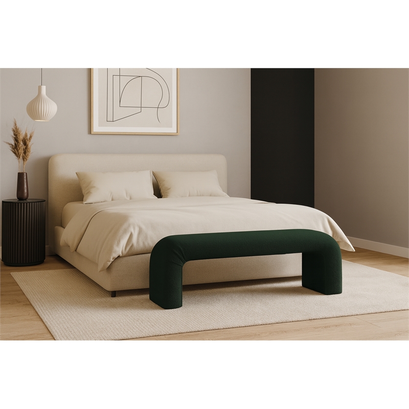 Meridian Furniture Niagara Green Boucle Fabric Bench