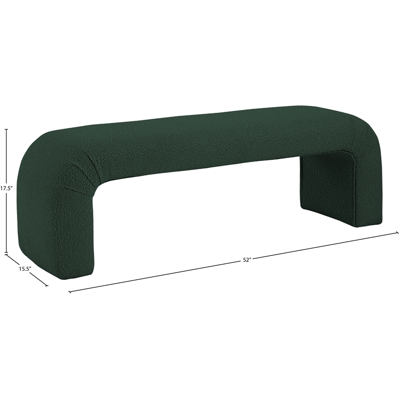 Meridian Furniture Niagara Green Boucle Fabric Bench