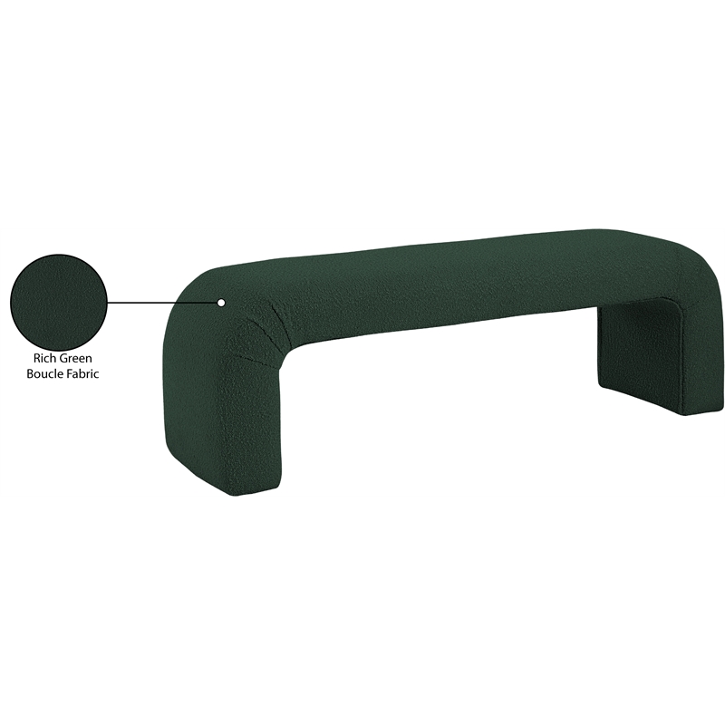 Meridian Furniture Niagara Green Boucle Fabric Bench
