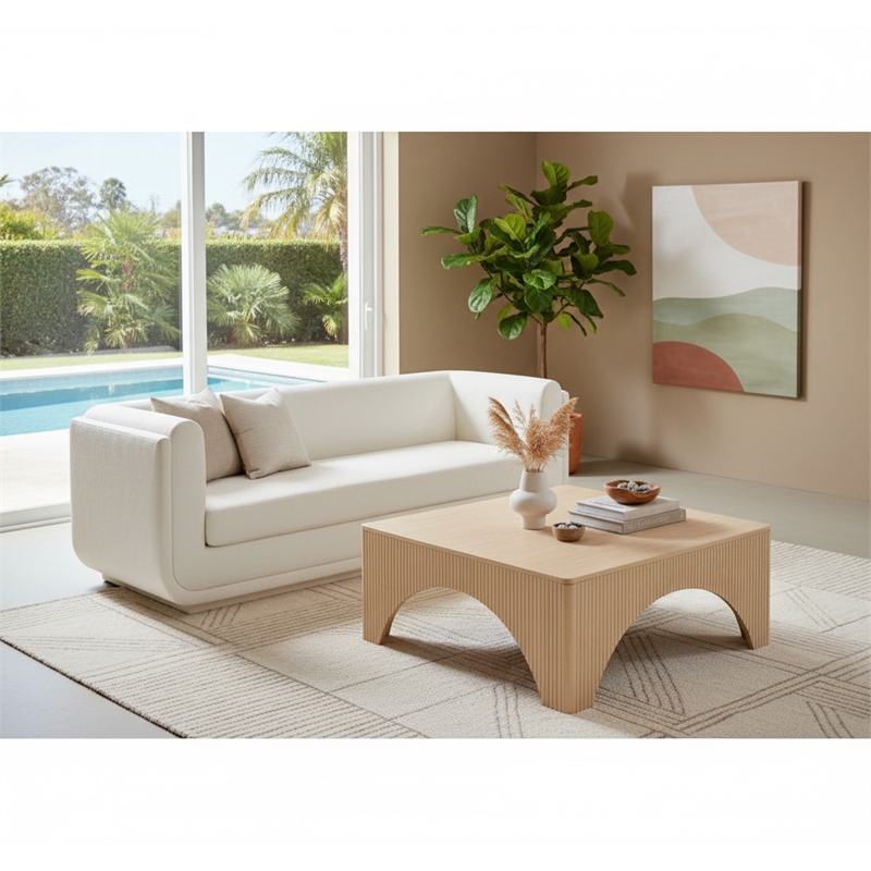 Meridian Furniture Kimora Cream Linen Textured Fabric Sofa