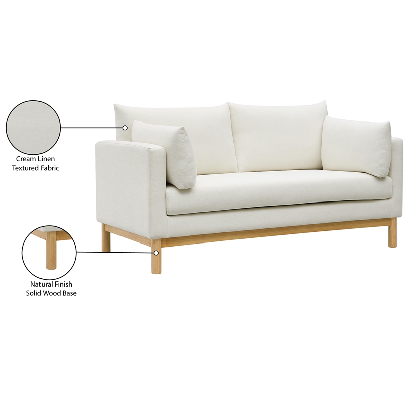 Meridian Furniture Langham Cream Linen Textured Fabric Loveseat