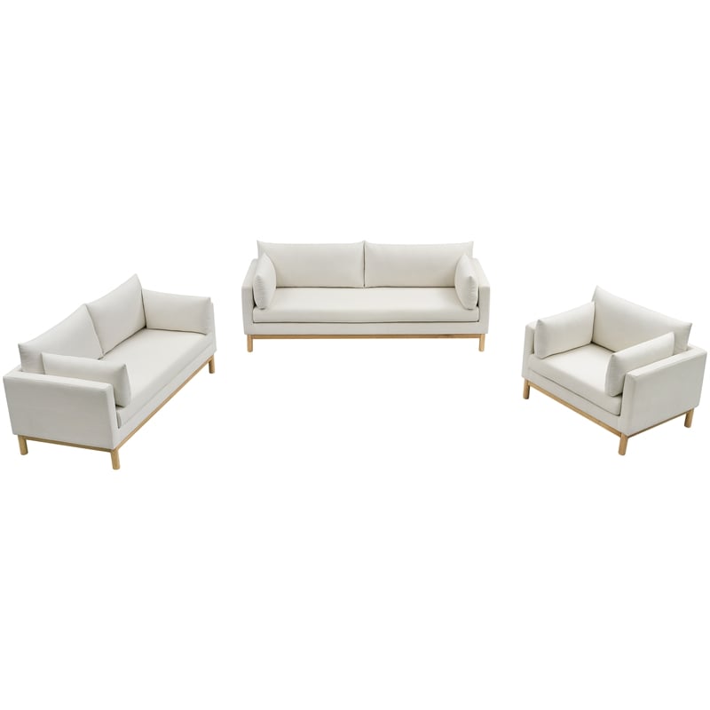 Meridian Furniture Langham Cream Linen Textured Fabric Sofa