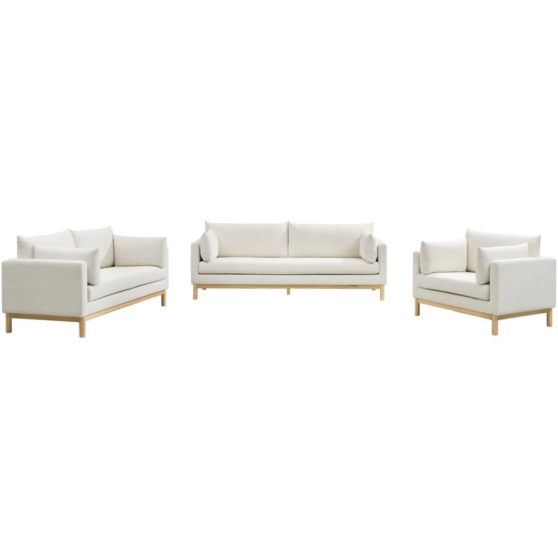 Meridian Furniture Langham Cream Linen Textured Fabric Sofa