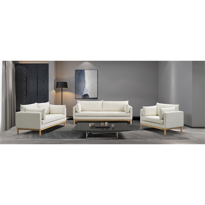 Meridian Furniture Langham Cream Linen Textured Fabric Sofa