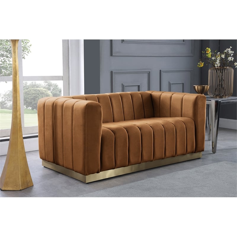Meridian Furniture Marlon Saddle Velvet Loveseat
