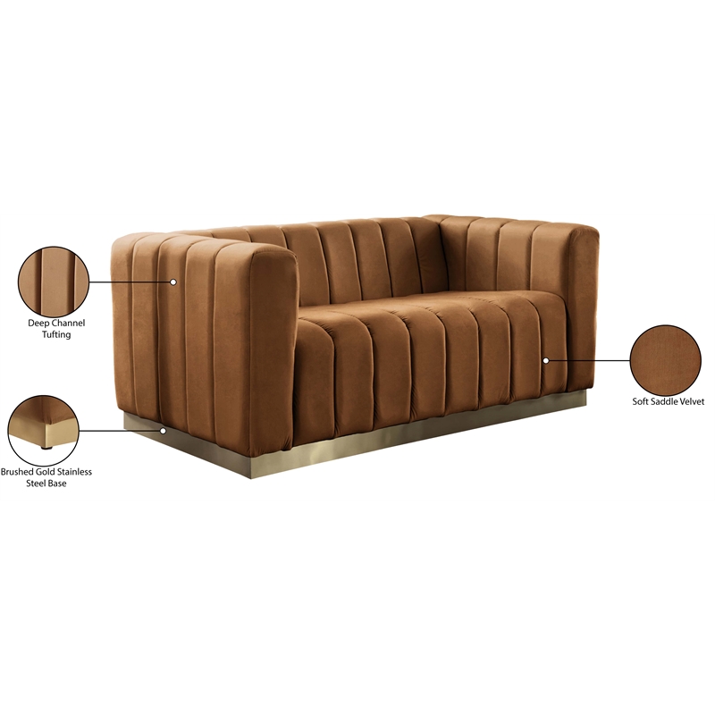 Meridian Furniture Marlon Saddle Velvet Loveseat