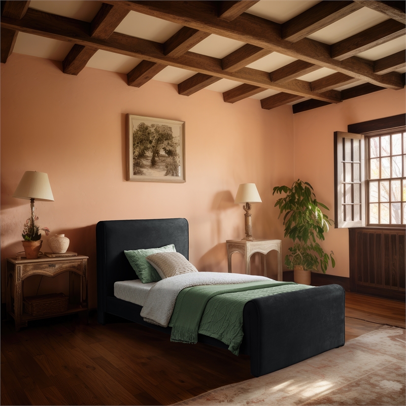 Meridian Furniture Sloan Black Velvet Twin Bed