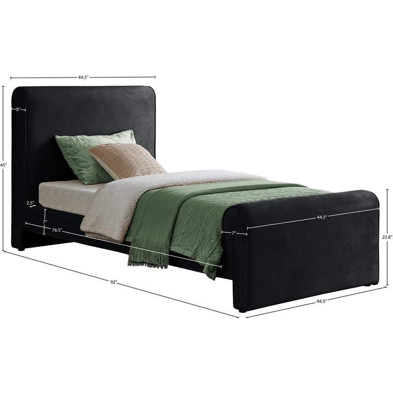 Meridian Furniture Sloan Black Velvet Twin Bed