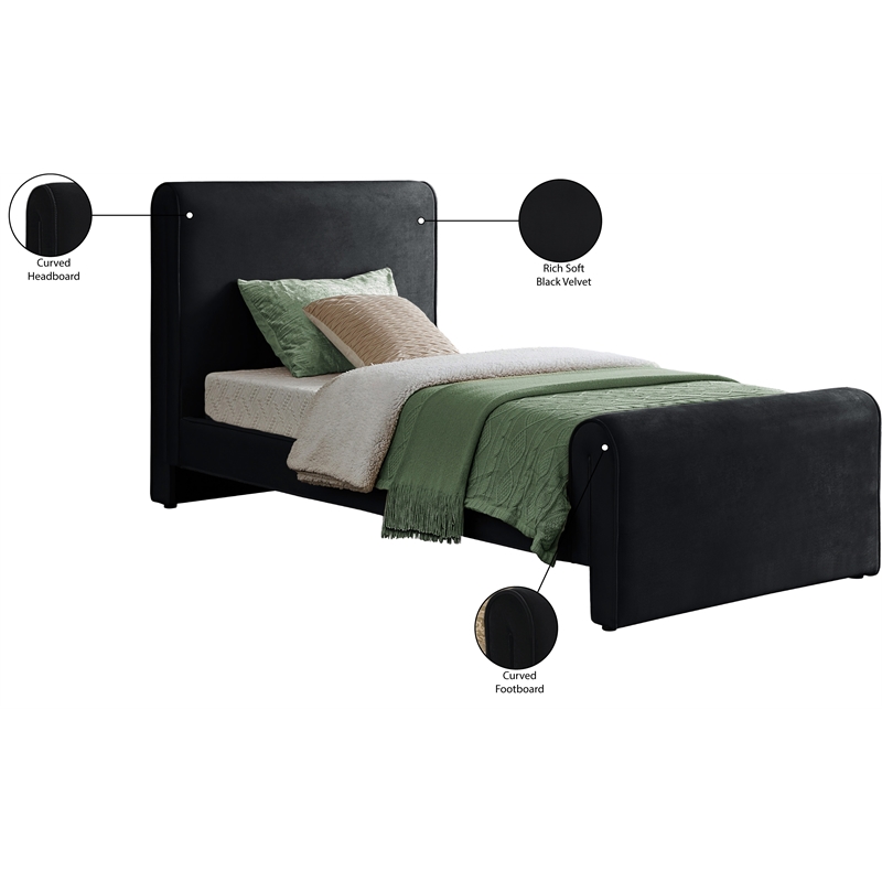 Meridian Furniture Sloan Black Velvet Twin Bed