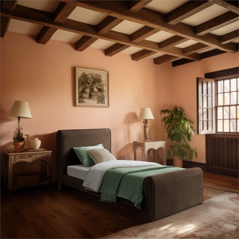 Meridian Furniture Sloan Brown Velvet Twin Bed
