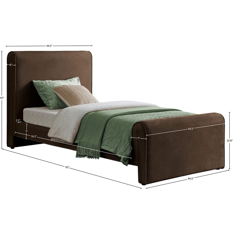 Meridian Furniture Sloan Brown Velvet Twin Bed
