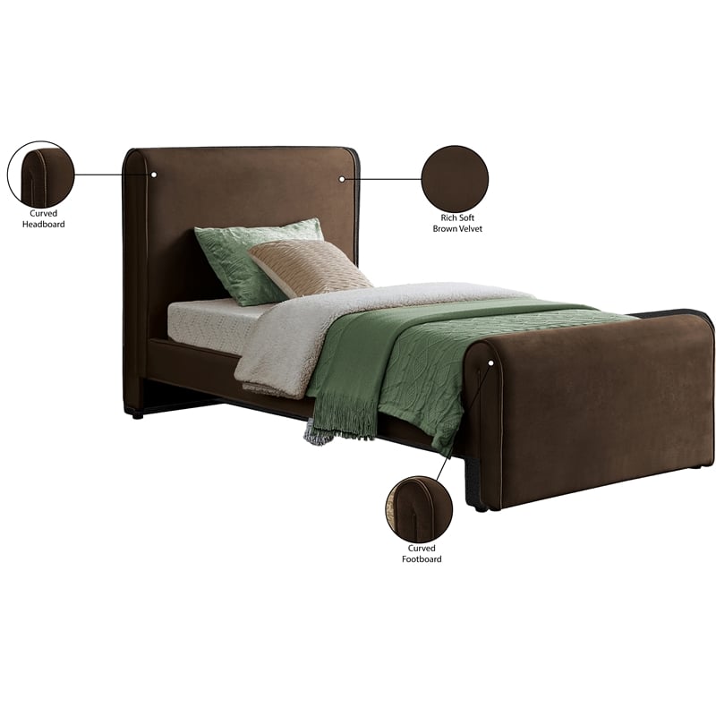 Meridian Furniture Sloan Brown Velvet Twin Bed