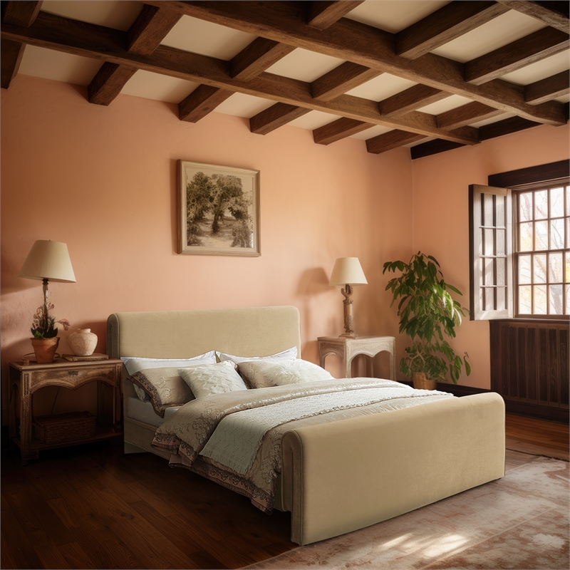 Meridian Furniture Sloan Camel Velvet Queen Bed