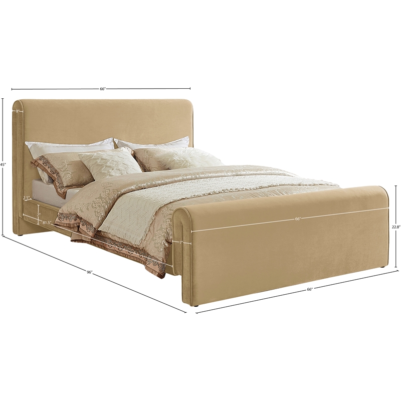 Meridian Furniture Sloan Camel Velvet Queen Bed