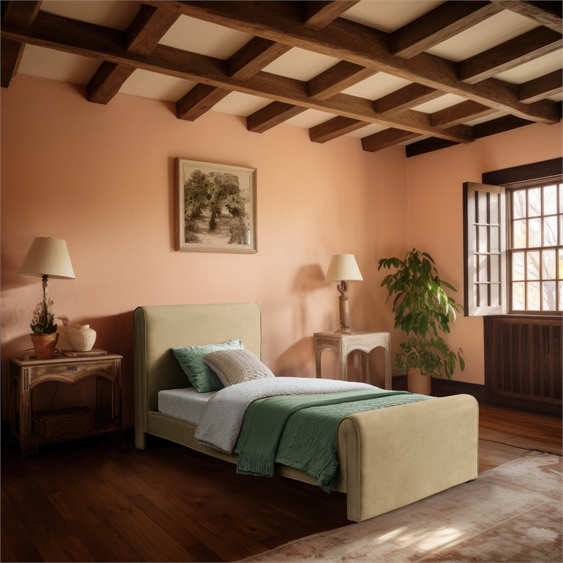 Meridian Furniture Sloan Camel Velvet Twin Bed