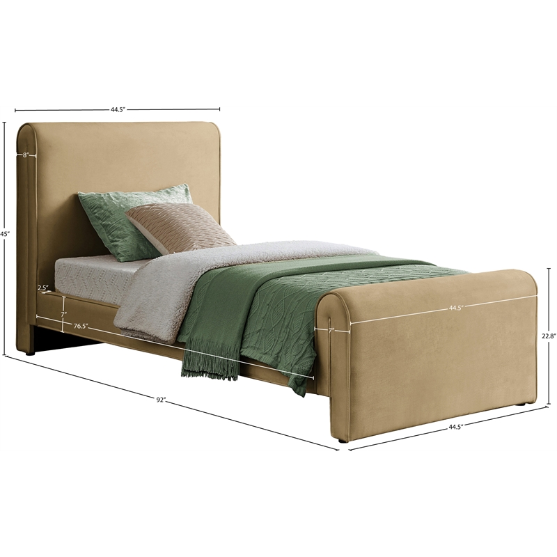 Meridian Furniture Sloan Camel Velvet Twin Bed