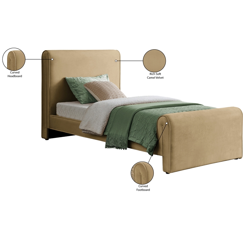 Meridian Furniture Sloan Camel Velvet Twin Bed