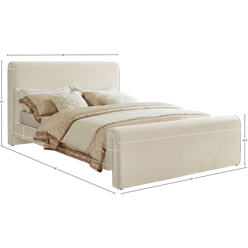 Meridian Furniture Sloan Cream Velvet Queen Bed