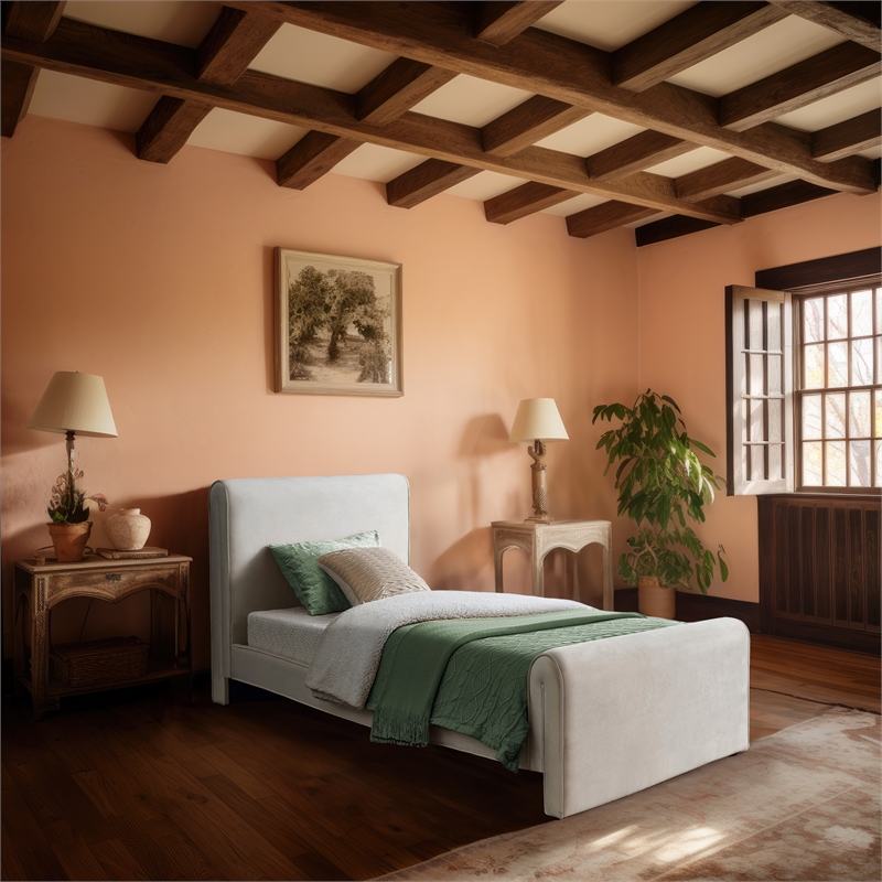 Meridian Furniture Sloan Cream Velvet Twin Bed