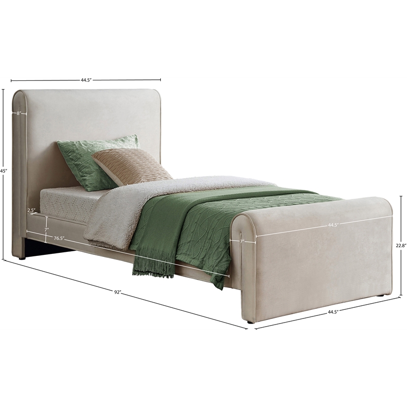 Meridian Furniture Sloan Cream Velvet Twin Bed