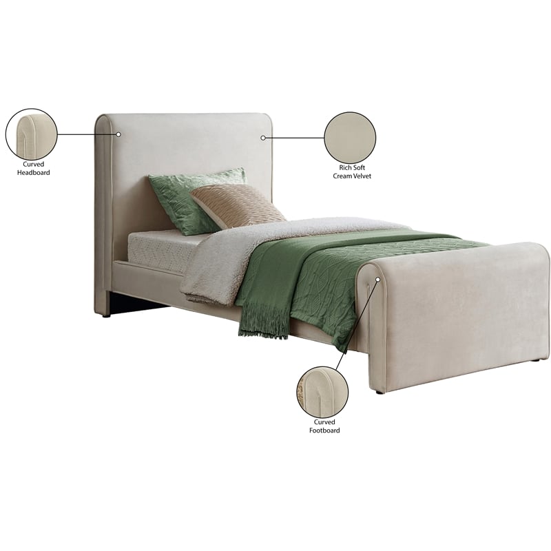 Meridian Furniture Sloan Cream Velvet Twin Bed