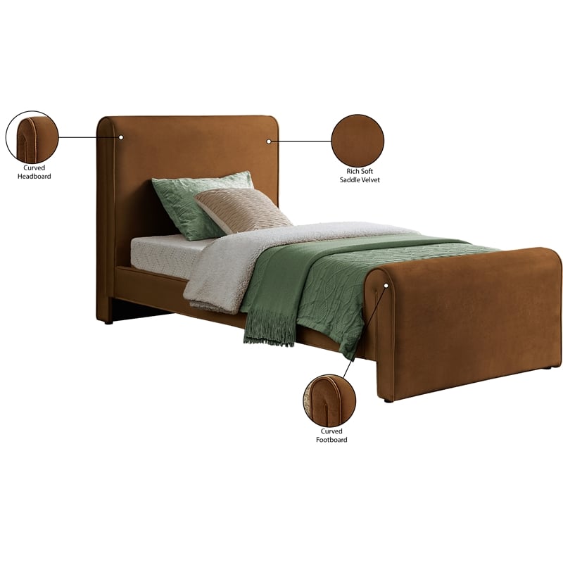 Meridian Furniture Sloan Saddle Velvet Twin Bed