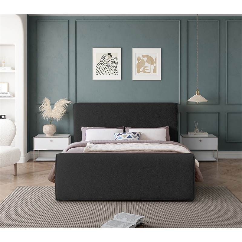 Meridian Furniture Stylus Black Boucle Fabric Queen Bed