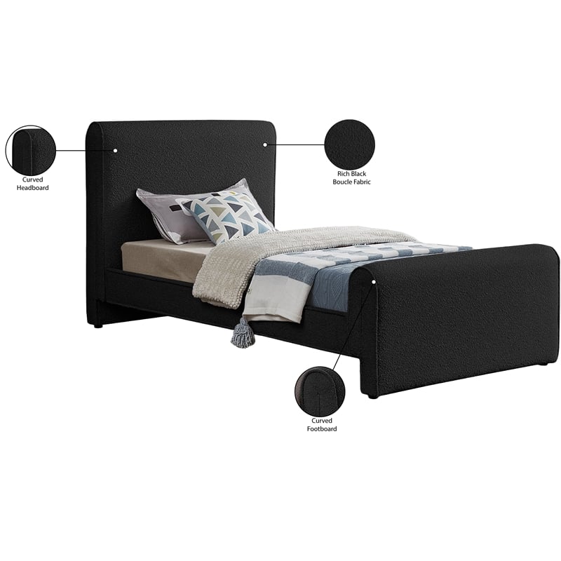Meridian Furniture Stylus Black Boucle Fabric Twin Bed