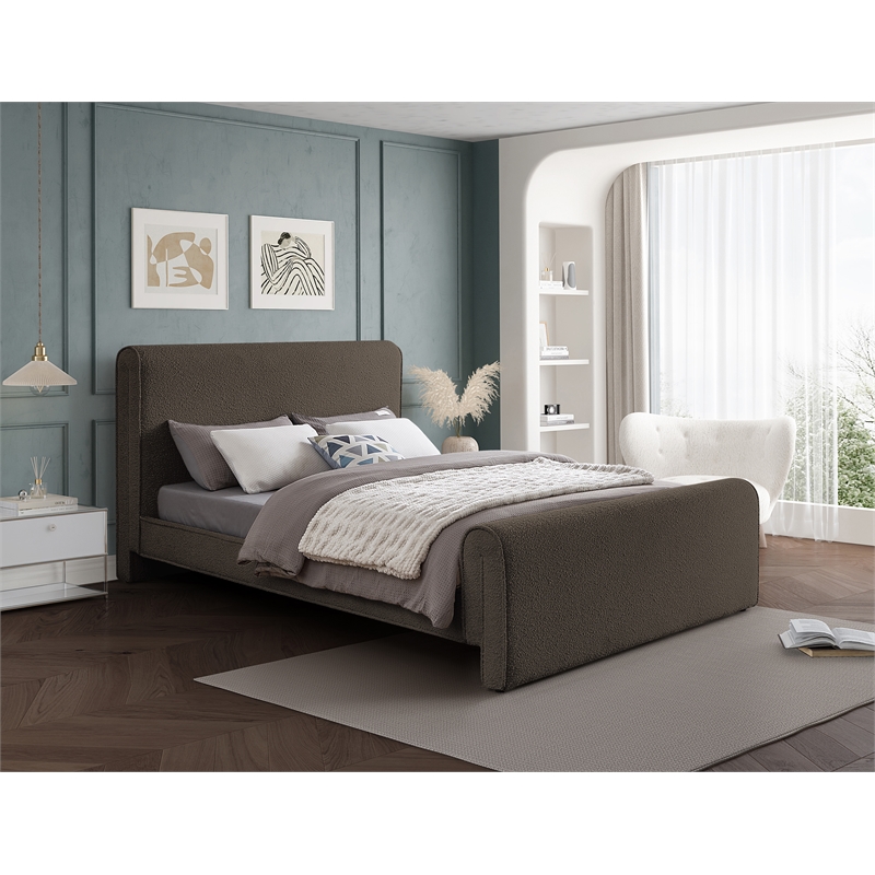 Meridian Furniture Stylus Brown Boucle Fabric Full Bed