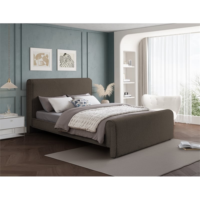 Meridian Furniture Stylus Brown Boucle Fabric Queen Bed