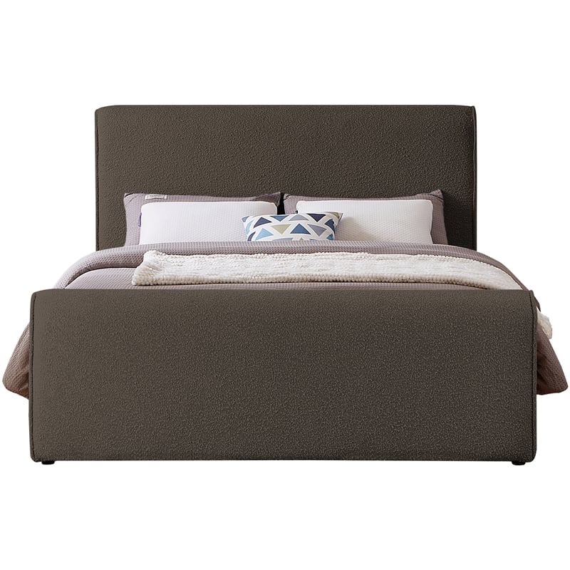 Meridian Furniture Stylus Brown Boucle Fabric Queen Bed