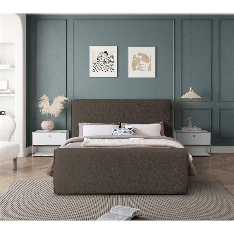 Meridian Furniture Stylus Brown Boucle Fabric Queen Bed