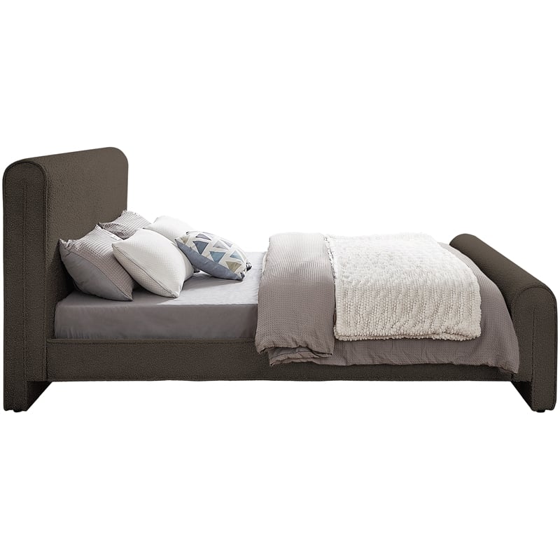 Meridian Furniture Stylus Brown Boucle Fabric Queen Bed