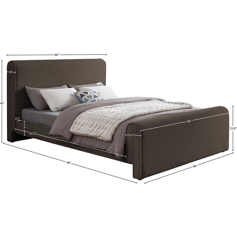Meridian Furniture Stylus Brown Boucle Fabric Queen Bed